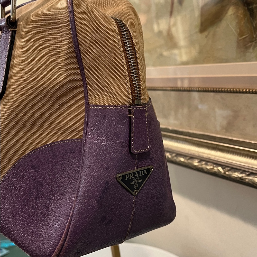 Prada Beige Canvas Satchel with Purple Leather Trim - Picture 5 of 16
